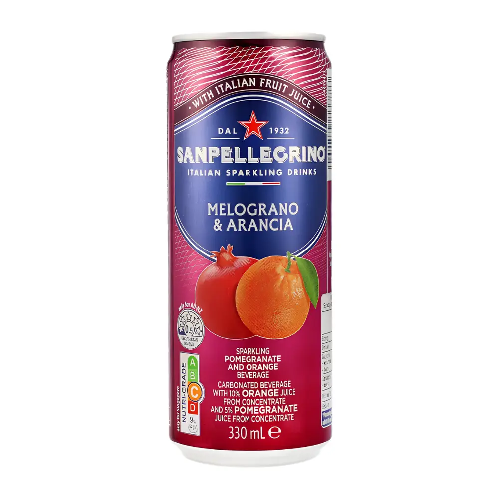 Nước Cam & Lựu Có Ga, Melograno & Arancia, Sparkling Pomegranate & Orange Beverage (330ml) - SAN PELLEGRINO